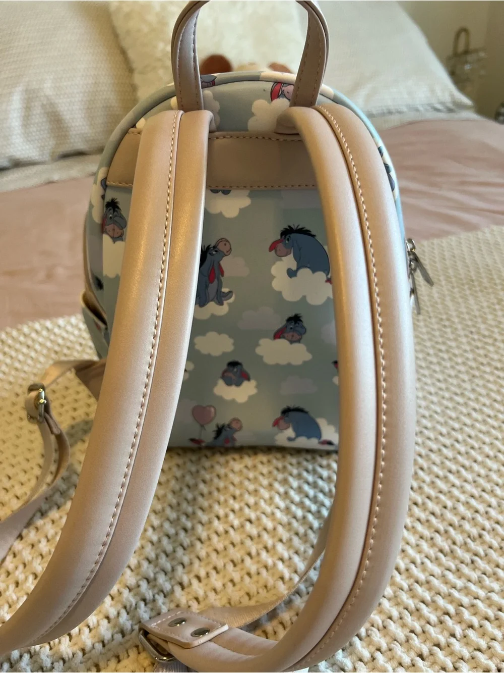 Disney Loungefly Eeyore Sky Blue Mini Backpack with Pink Accents